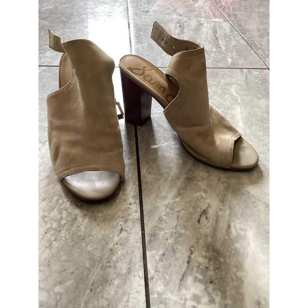 Sam Edelman Shoes Womens Size 7 Beige Ervin Peep Toe Slingback Block Heel EU 37